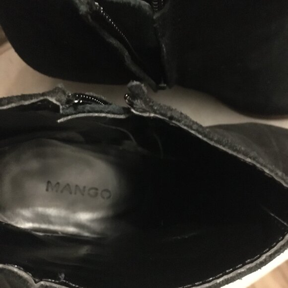 Mango Black Suede and Faux Wood Heeled Ankle Booties - Picture 8 of 13